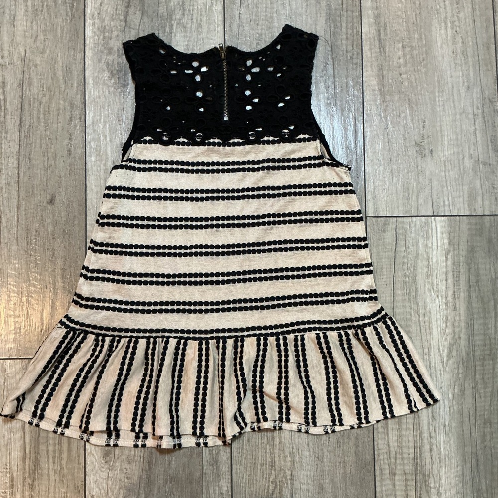 Free People Dress XS Black Lace Sleeveless Striped Ruffle Hem‎ Casual Summer - Picture 4 of 8